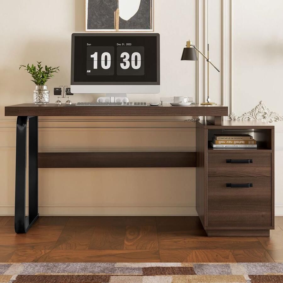 Pugsdrly 135 x 54 cm modern bureau in minimalistische stijl MDF-blad met stalen buis van hoge kwaliteit zeer duurzaam multifunctioneel opbergontwerp stille lade archiefkast