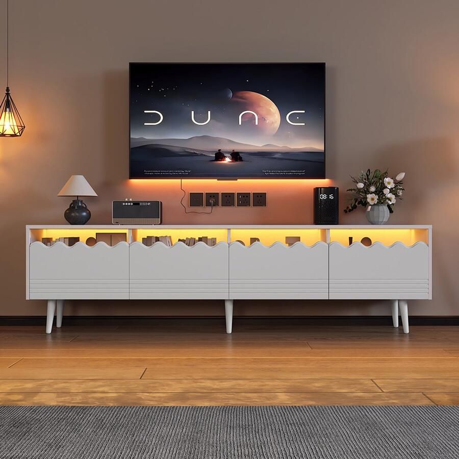 Pugsdrly 176*38*45 cm tv-meubel met 6 poten tv-meubel met 2 lades en 2 kasten tv-meubel woonkamermeubel tv-meubel geschikt voor tv's tot 75 inch tv-meubels wit
