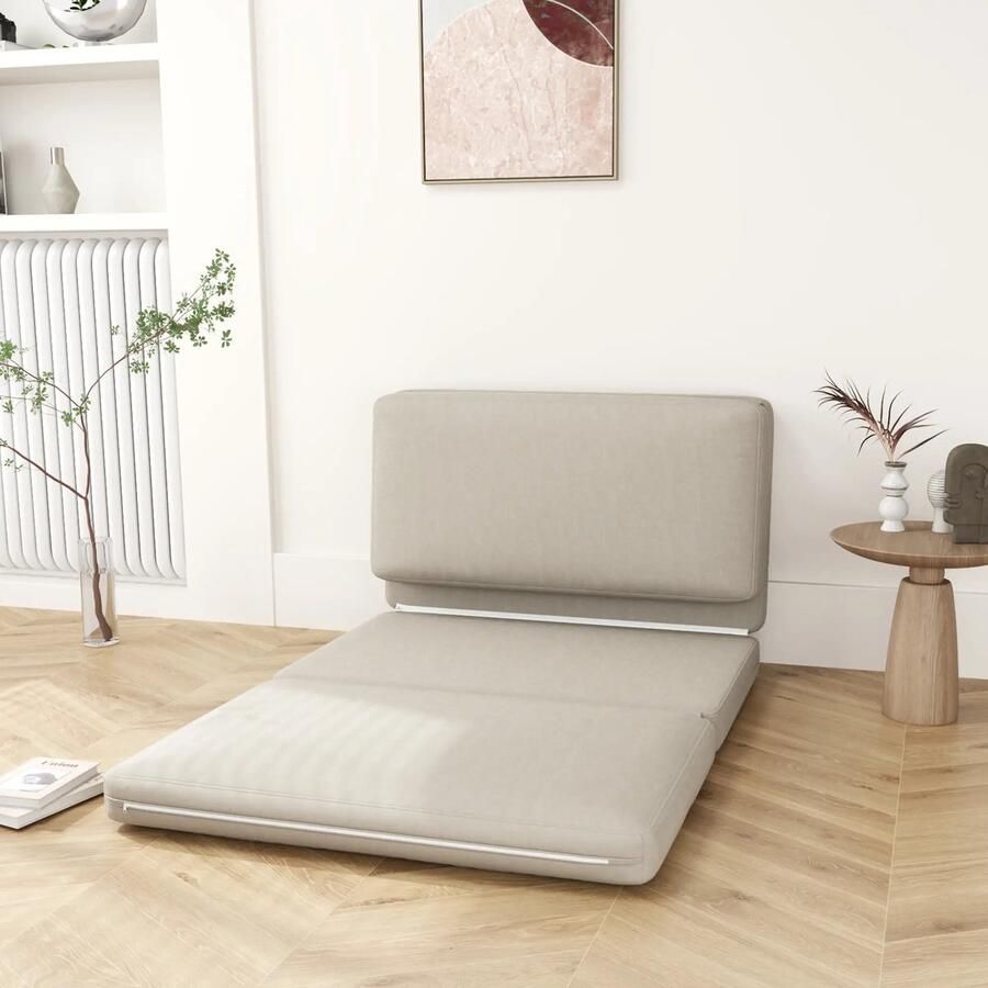 Pugsdrly 2-in-1 opvouwbare relaxfauteuil logeerbed deelbaar 120 cm breed beige