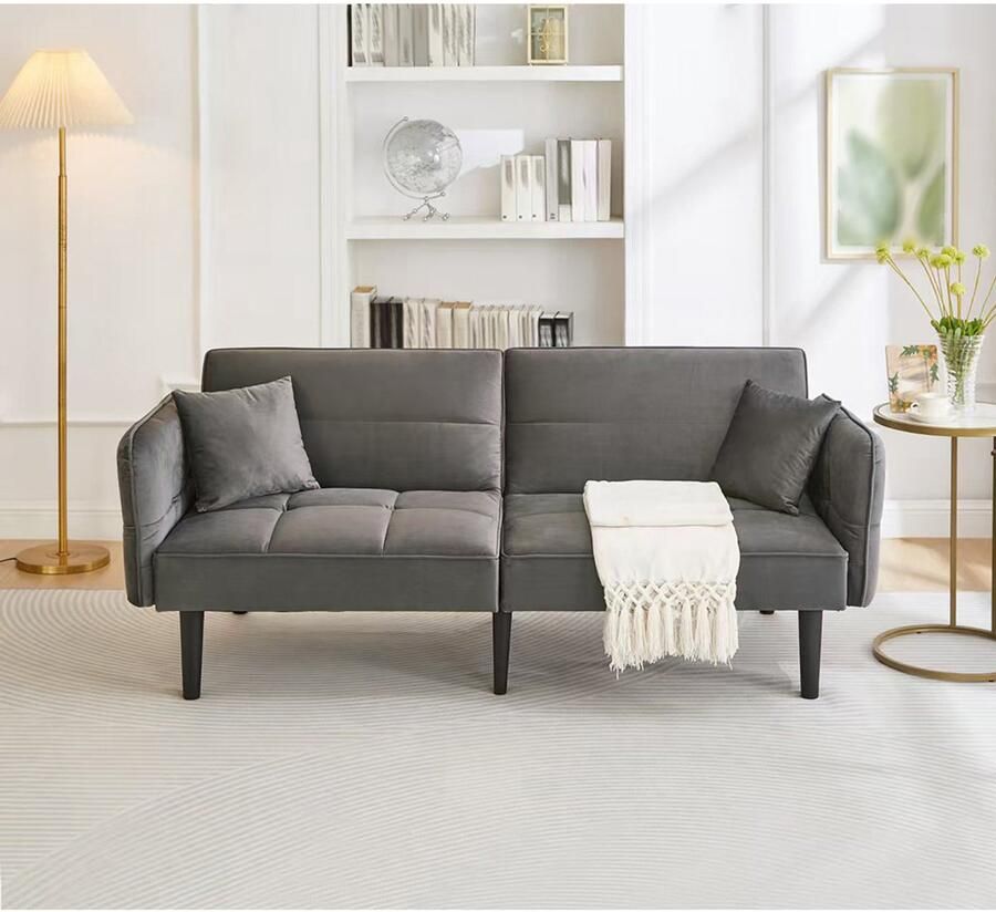 Pugsdrly 2 in 1 slaapbank 2-zitsbank met fluwelen bekleding neerklapbare armleuningen en slaapfunctie ideaal voor kleine kamers