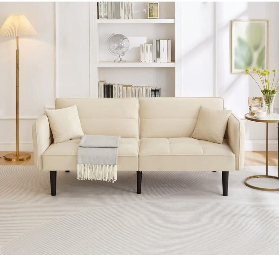 Pugsdrly 2 in 1 slaapbank 2-zitsbank met fluwelen bekleding neerklapbare armleuningen en slaapfunctie ideaal voor kleine kamers