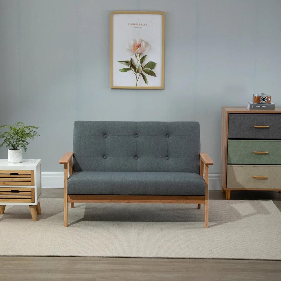 Pugsdrly 2-zitsbank bank met armleuningen rugkussens woonkamerbank met linnenlook gestoffeerde bank voor woonkamer slaapkamer 115 x 66 5 x 73 cm donkergrijs
