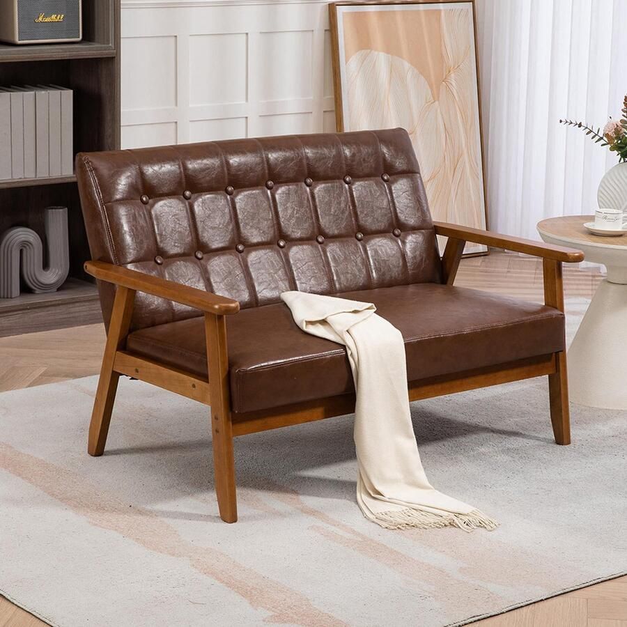 Pugsdrly 2-zitsbank met schuimkussens comfortabel en ademend polyester massief houten fauteuil voor de woonkamer slaapkamer kantoor en recreatieruimtes