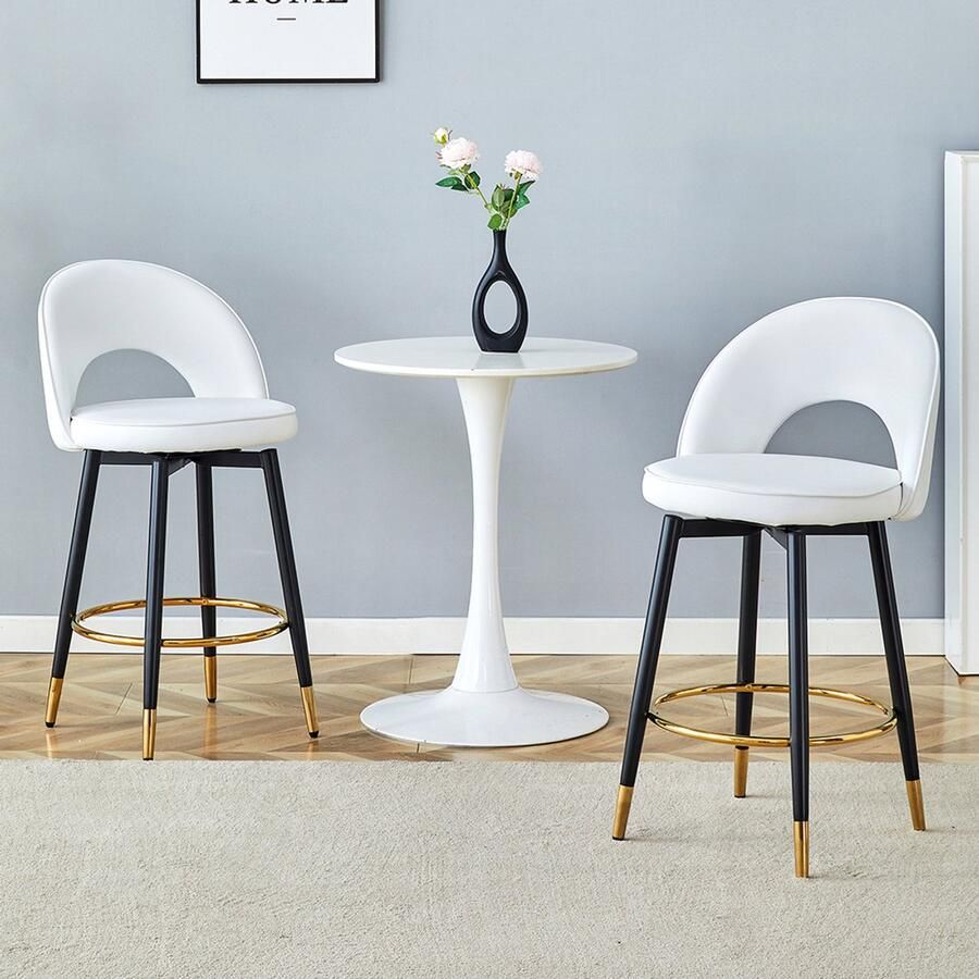 Pugsdrly 360° draaibare barkruk. Modern wit PU comfortabele gestoffeerde barkruk geschikt voor een bar eetkamer keuken terras enz. Een doos met 2 stuks