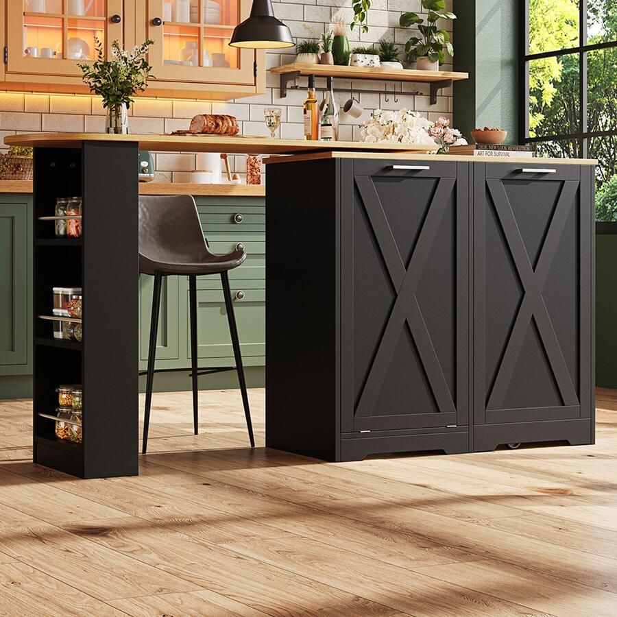 Pugsdrly 360° draaibare keukentafel eenvoudig en modern multifunctionele opbergruimte geschikt voor de slaapkamer woonkamer eetkamer draaibaar dressoir met zijplanken zwart met klapdeur