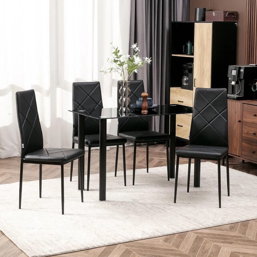 Pugsdrly 4-delige set stoelen Eetkamerstoelen Keukenstoelen modern design 41 cm x 50 cm x 97 cm zwart