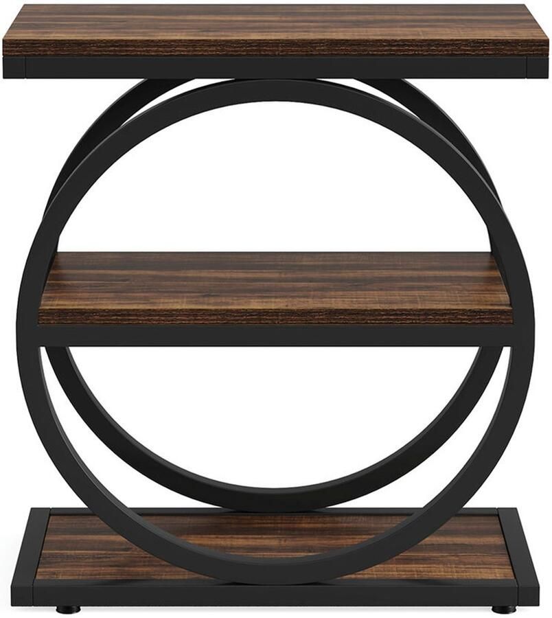 Pugsdrly Bijzettafel met 3 niveaus slanke salontafel voor de woonkamer hoge nachtkastje voor de slaapkamer (bruin)