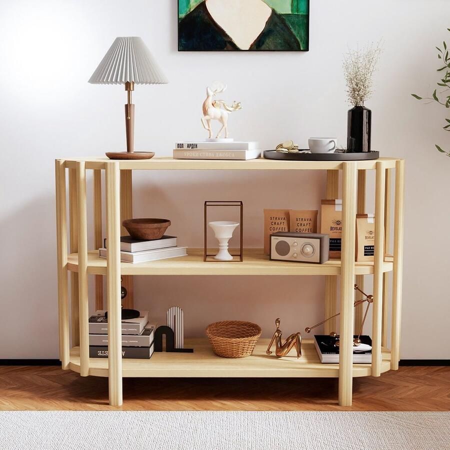 Pugsdrly Bijzettafel Ovaal Natuurlijke Houtkleur Voor Woonkamer Geschikt als Bijzettafel