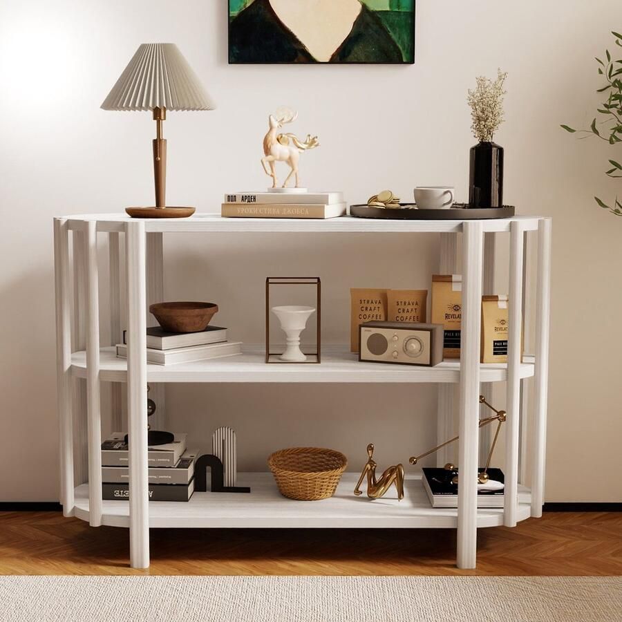 Pugsdrly Bijzettafel Ovaal Wit Voor Woonkamer Geschikt als Bijzettafel