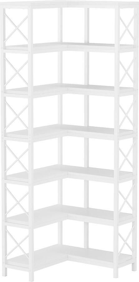 Pugsdrly Boekenkast hoge boekenkast grote industriële hoekrek op de vloer opbergrek met metalen frame voor woonkamer huis kantoor (7 planken wit)
