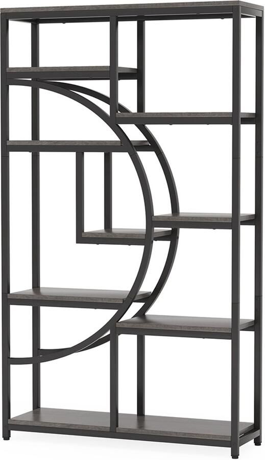 Pugsdrly Boekenkast met 5 niveaus staande plank kastplank als ruimteverdeler in de woonkamer opbergplank met 9 open vakken industrieel design voor slaapkamer kantoor