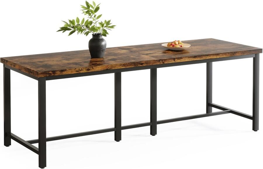 Pugsdrly Bureau 200 x 60 cm extra lang bureau voor computer dubbel bureau voor kantoor slaapkamer thuiskantoor industrieel design metalen frame vintage bruin