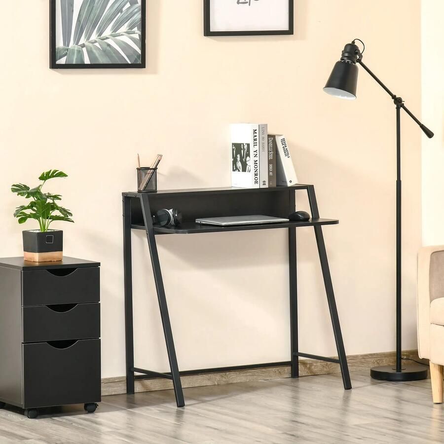 Pugsdrly Bureau computertafel met opbergruimte en kabelbeheer modern bureau met metalen frame voor studeerkamer slaapkamer thuiskantoor 84 x 45 x 85 cm zwart