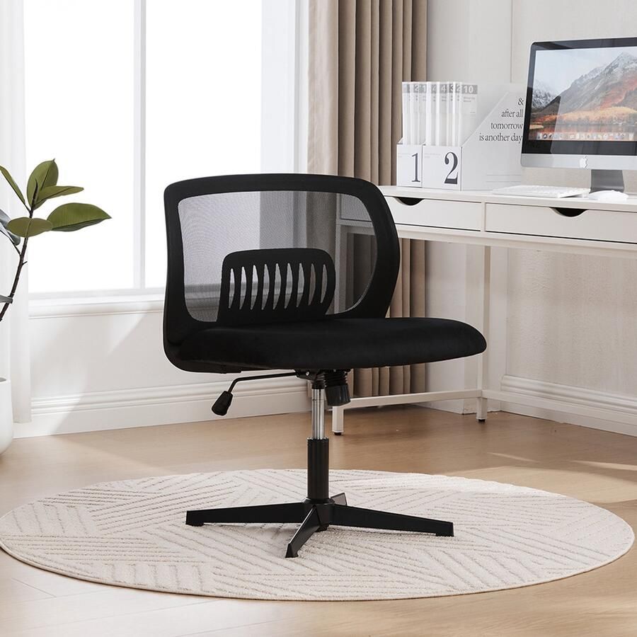 Pugsdrly Bureaustoelen zonder armleuningen leesfauteuils met brede kussens salonstoelen om met gekruiste benen te zitten schommelfunctie in hoogte verstelbaar 360° draaibaar