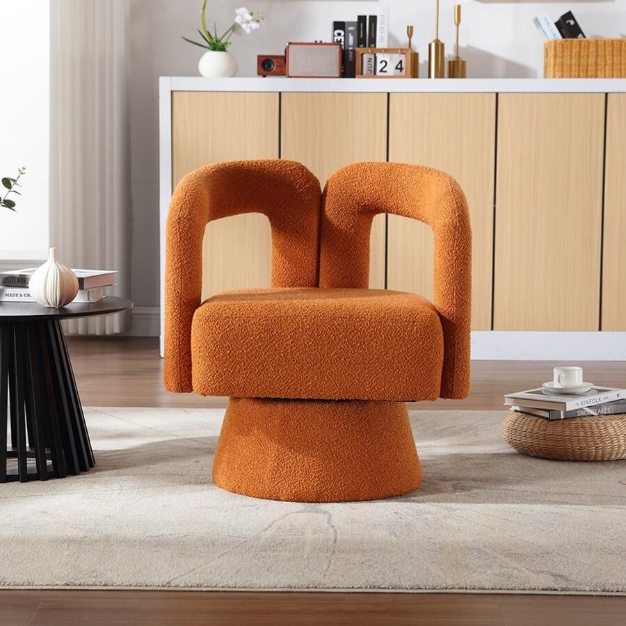 Pugsdrly Comfortabele bijzetstoelen 360 graden draaibaar ronde fauteuils met brede vulling fauteuils in zachte stof voor woonkamer slaapkamer kantoor wachtkamers