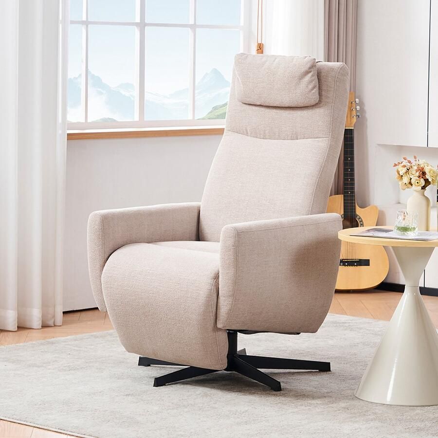 Pugsdrly Comfortabele relaxfauteuil met verstelbare rugleuning – TV-fauteuil in chenille met voetensteun draaibare fauteuil en loungestoel voor in de woonkamer moderne bank grijs