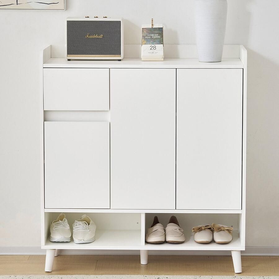 Pugsdrly Commode buffetkast schoenenkast met verstelbare legplanken Minimalistische opbergruimte voor in huis met massief houten poten Afmetingen: H99 cm x B90 cm x D35 cm