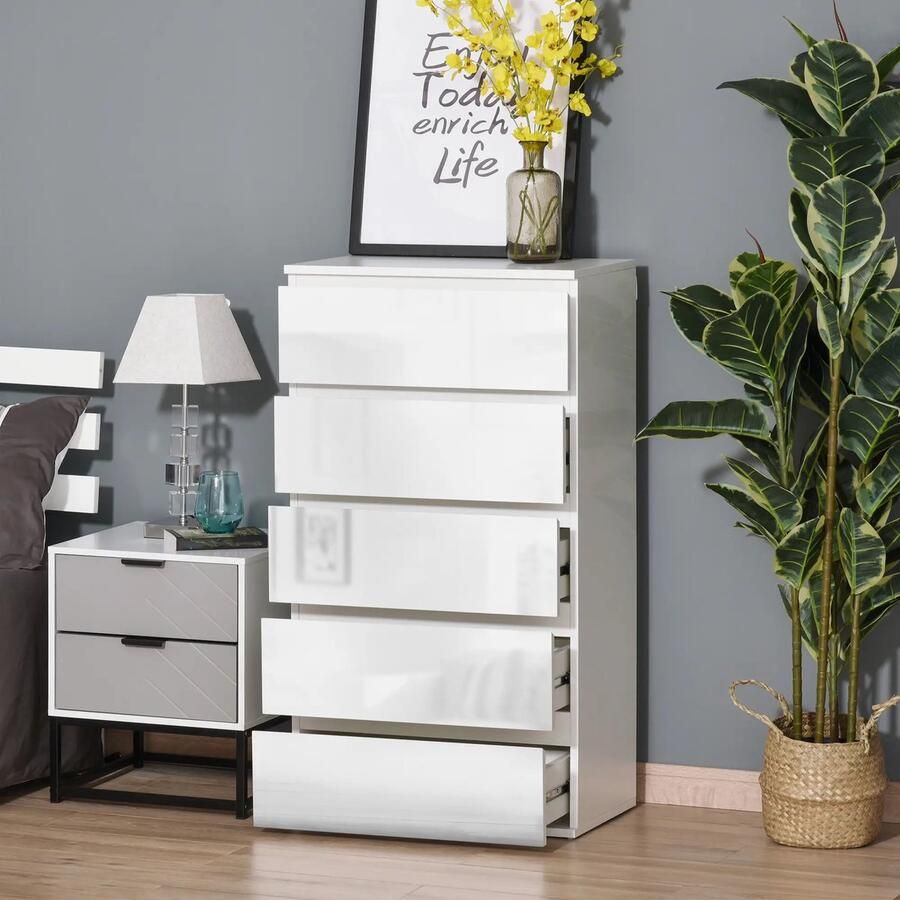 Pugsdrly Commode Sideboard Ladekast 5 lades 55 cm x 34 cm x 100 cm wit