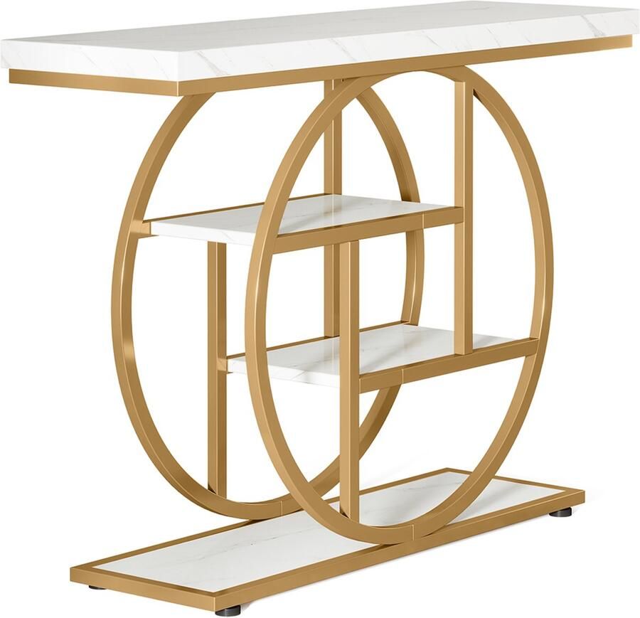 Pugsdrly Console 105 cm smalle buffetkast met ronde planken smalle console in industriële stijl voor woonkamer hal gang (wit)