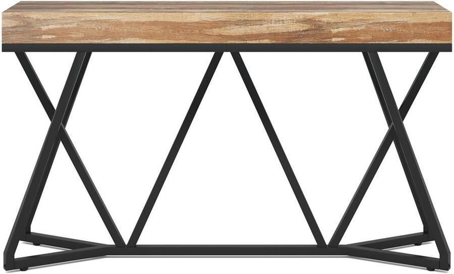 Pugsdrly Consoletafel 140 cm salontafel in boerderijstijl haltafel met uniek metalen onderstel kleine displaytafel haltafel industriële tafel voor de gang woonkamer (houtkleur)