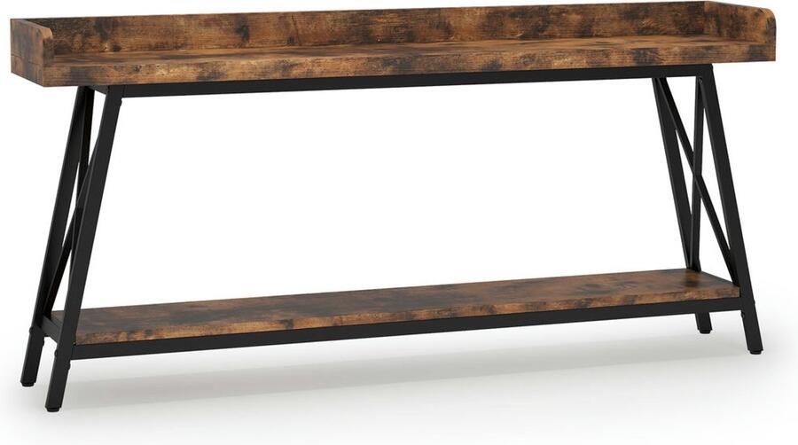 Pugsdrly Consoletafel achter de bank 180 cm extra lang rustieke salontafel in industriële stijl voor de woonkamer smalle hal lange hoge tafel bruin