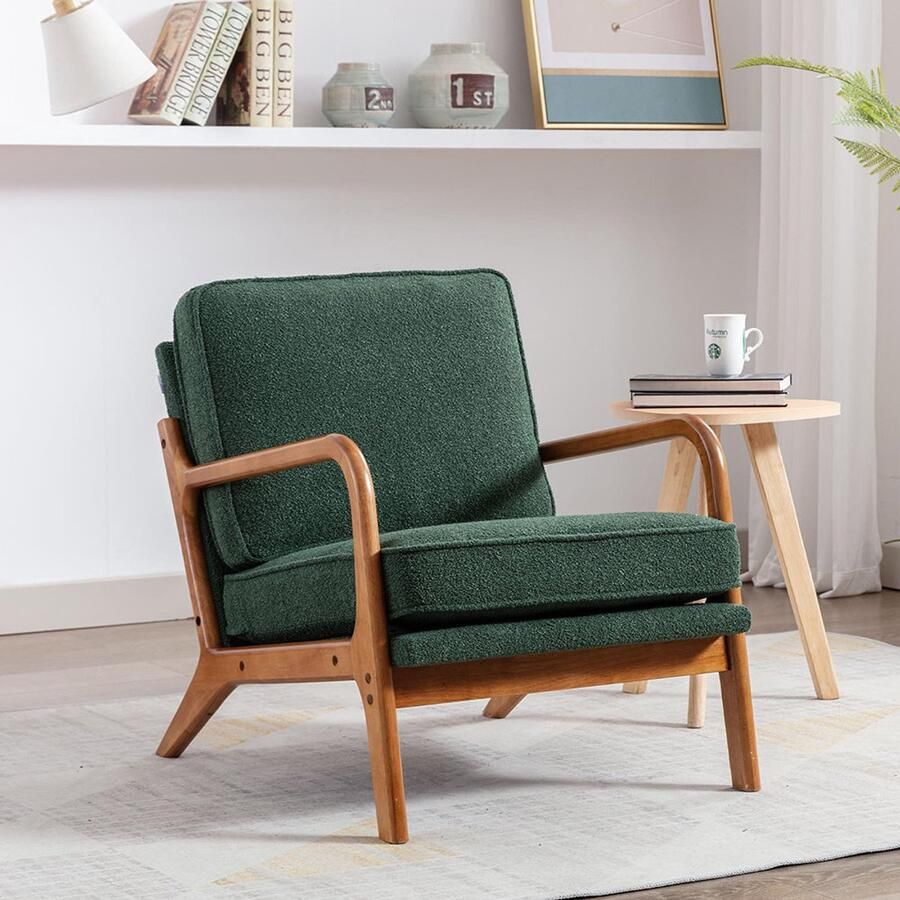 Pugsdrly COOLMORE fauteuil met houten frame moderne bijzetfauteuil loungefuteuil voor in de woonkamer
