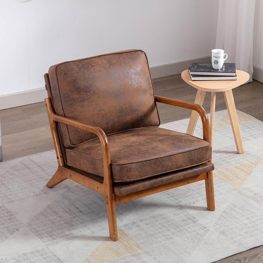 Pugsdrly COOLMORE fauteuil met houten frame moderne bijzetfauteuil loungefuteuil voor in de woonkamer