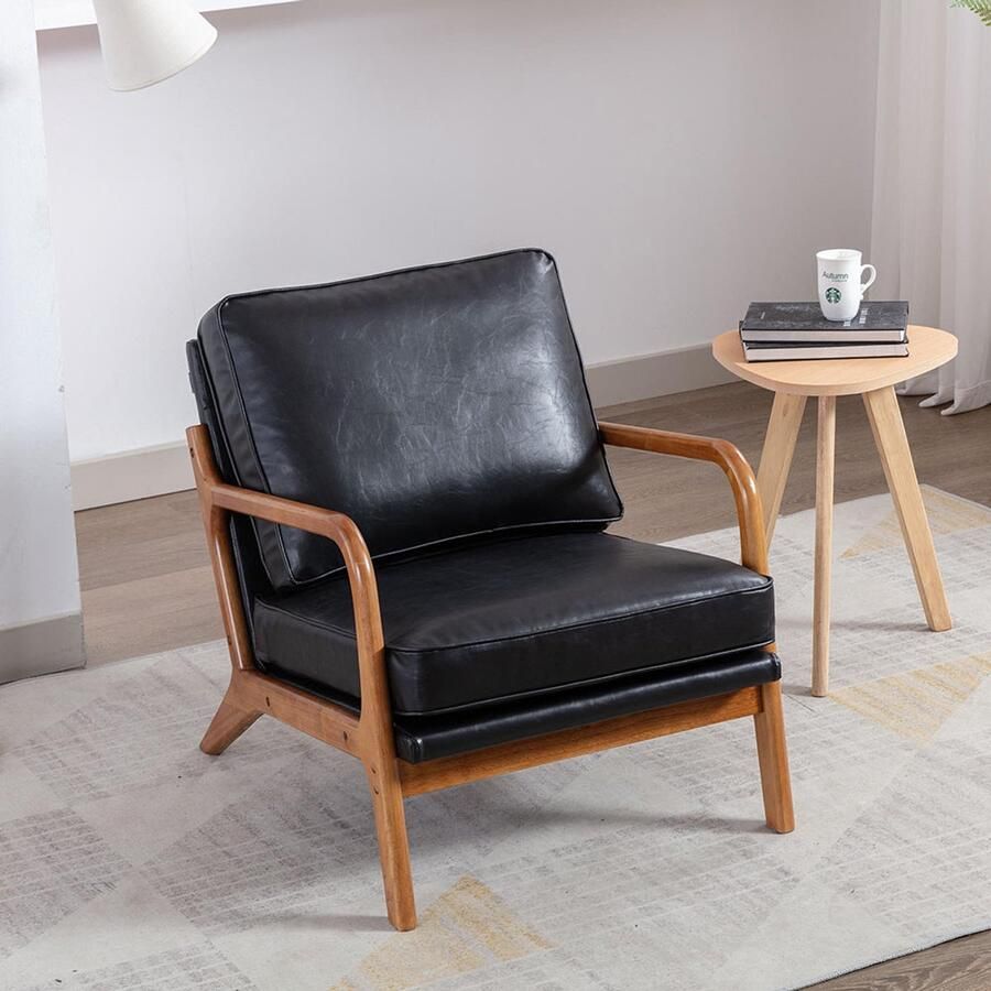 Pugsdrly COOLMORE fauteuil met houten frame moderne bijzetfauteuil loungefuteuil voor in de woonkamer