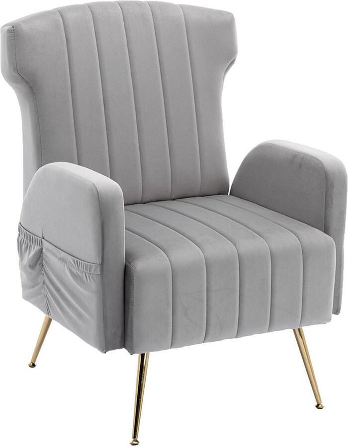 Pugsdrly Decoratieve COOLMORE-stoel van fluweel met gouden metalen poten gestoffeerde fauteuil bijzetstoel eenvoudige relaxte bank leesfauteuil voor in de woonkamer slaapkamer of kantoor zacht en comfortabel hoge rugleuning - Foto 2