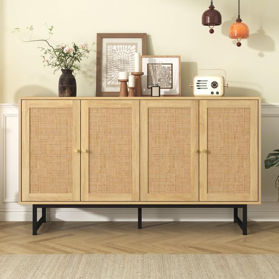 Pugsdrly Dressoir 140x39 5x80 cm met echt rotan vlechtwerk 4 deuren