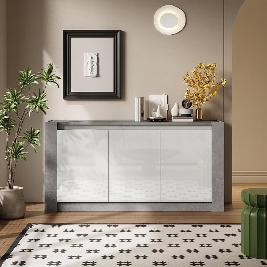 Pugsdrly Dressoir bijpassend hoog meubel design zonder handgrepen met dempende scharnieren en verstelbare legplanken