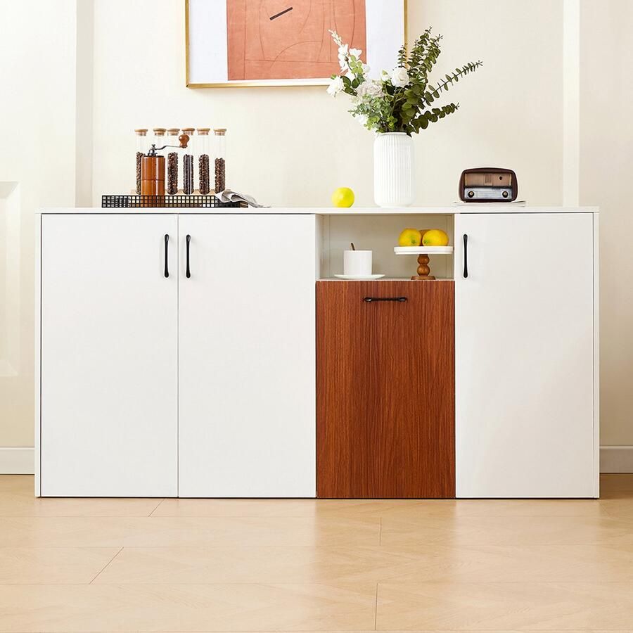 Pugsdrly Bijzettafel vrijstaande houten kast houten kast voor keuken of woonkamer wit 160 × 40 × 80 cm