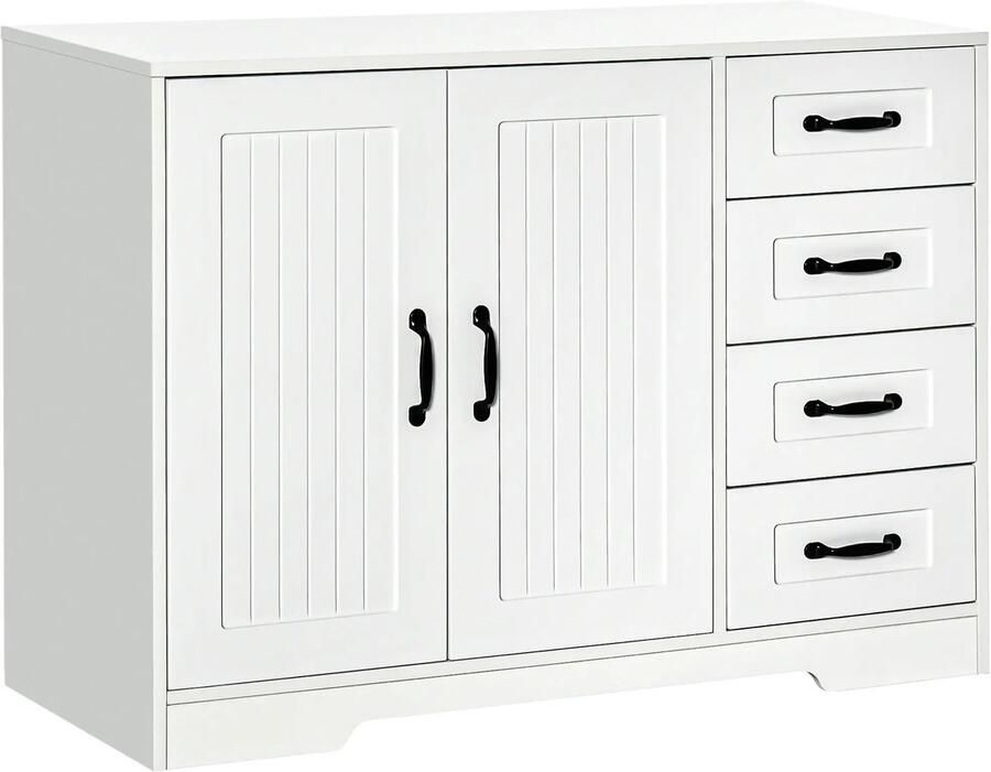 Pugsdrly Dressoir ladekast moderne stijl 4 lades 1 kast 105 cm x 40 cm x 76 cm wit