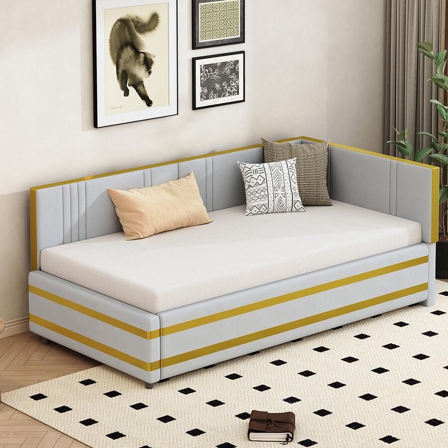 Pugsdrly Eenpersoonsbed Kinderbed Gekleurd bed Enkel bed 90x200 cm Bed met lattenbodem Zachte fluweel stof Lichtgrijs