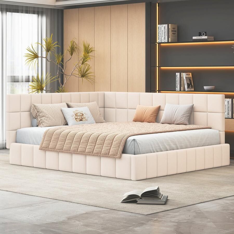 Pugsdrly Eenpersoonsbed Kinderbed Gekleurd sofa bed 160x200 cm bed met lattenbodem fluweel beige