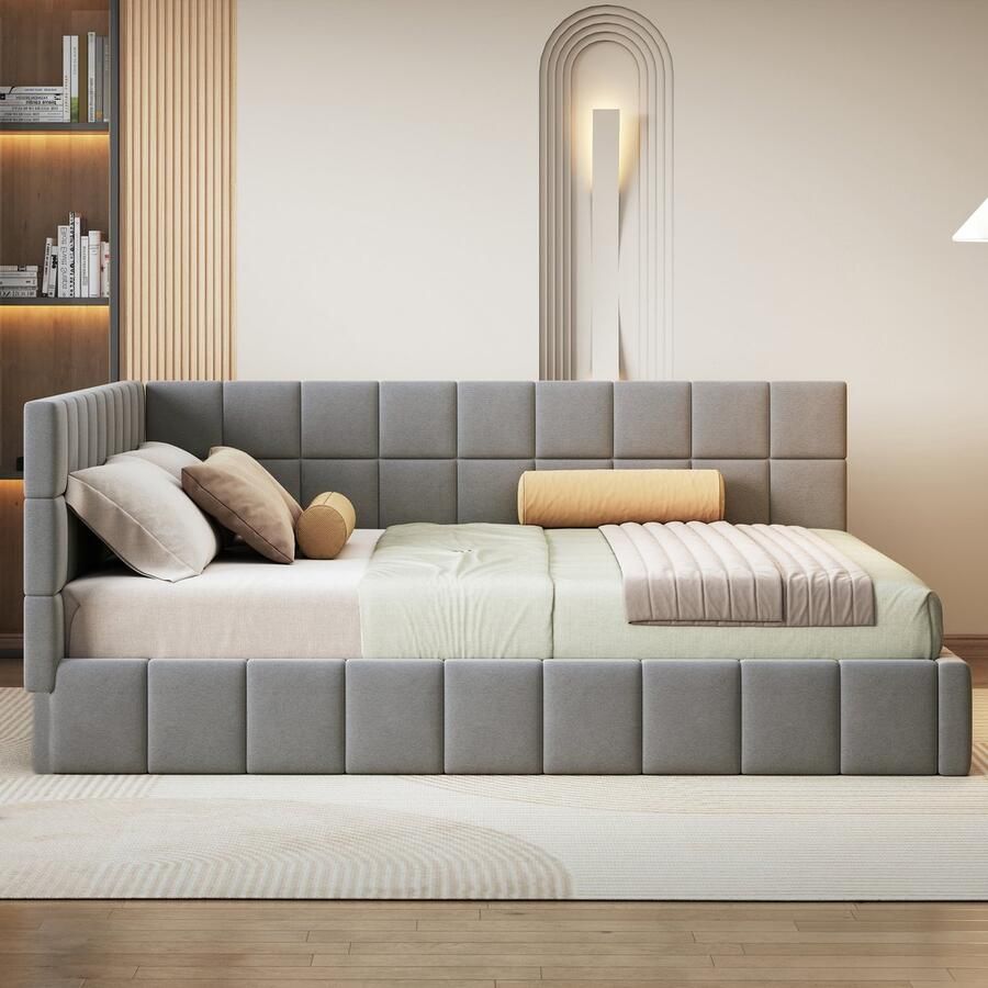 Pugsdrly Eenpersoonsbed Kinderbed Gekleurd sofa bed 160x200 cm bed met lattenbodem fluweel grijs