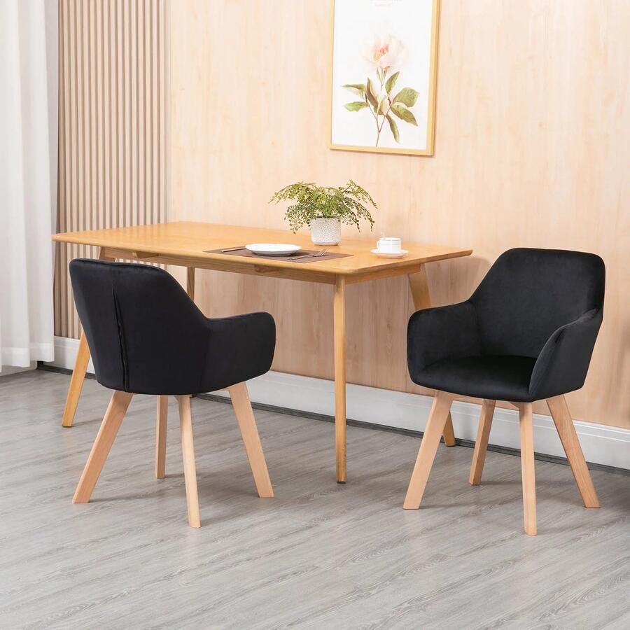 Pugsdrly eetkamerstoelen set van 2 modern design fluweellook rubberhout 54 x 57 x 80 cm zwart