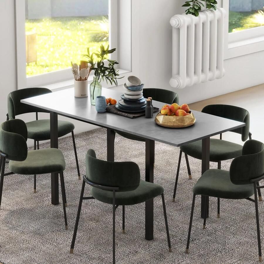 Pugsdrly Eettafel keukentafel uitschuifbaar voor 6 personen 160x70 donkergrijs