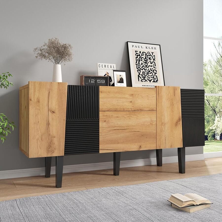 Pugsdrly Eigentijdse tv-meubel met opbergruimte voor een 60 inch tv houten entertainmentmeubel met massief houten poten voor tv-steun dressoirs en multimediaconsoles