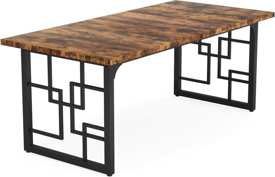 Pugsdrly Executive bureau 63 inch groot bureau industrieel houten computerbureau met zwarte metalen poten eenvoudige werktafel groot bureau voor thuiskantoor rustiek bruin