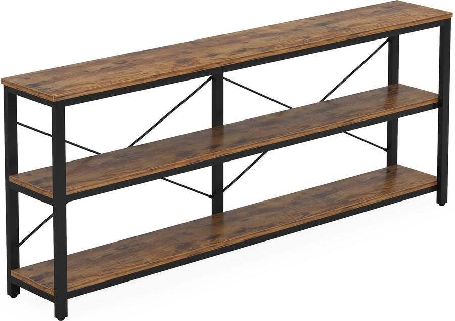 Pugsdrly Extra lange salontafels van 71 inch lange en smalle consoletafel haltafel salontafel met 3 opbergplanken (rustiek bruin)