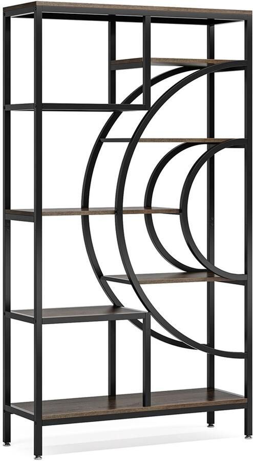 Pugsdrly Geometrische plank van 179 cm industriële plank met 8 niveaus rustieke boekenkast met metalen frame hoge vrijstaande open plank voor de woonkamer (grijs 1 stuk)