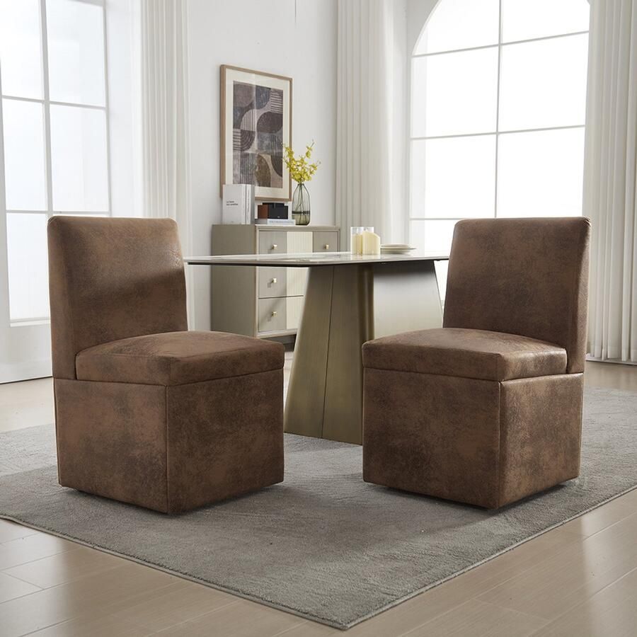 Pugsdrly Gepolsterte eetkamerstoelen set van 2 Draaibare eetkamerstoelen Keukenstoelen Wieltjes en opbergruimte Moderne en comfortabele rolstoel Wit voor de woonkamer Stoel zonder armleuningen van stof (lichtgrijs linnen)