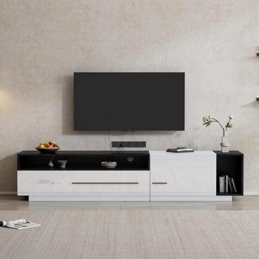 Pugsdrly Hoogglans tv-kast lowboard tv-board tv-ladekast 170 cm – Voor tv's tot 70 inch met lade deur en open vak