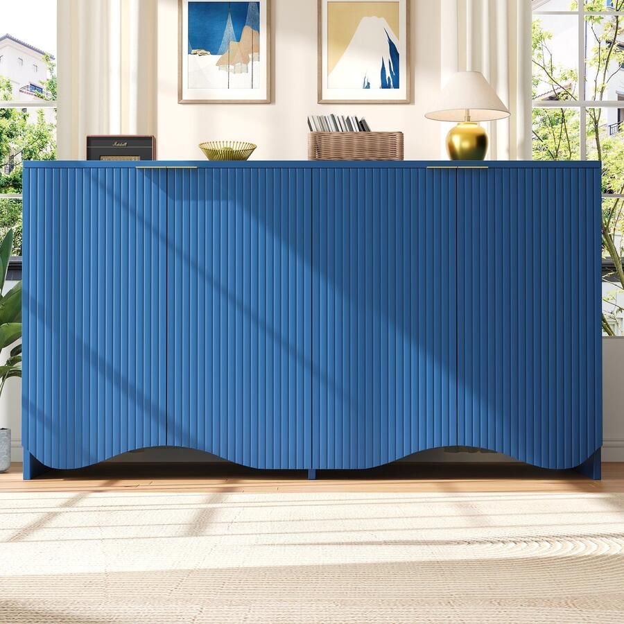 Pugsdrly Kast Buffetkast Servieskast voor Eetkamer & Woonkamer – Keukenmeubelen met blauwe golfmotieven