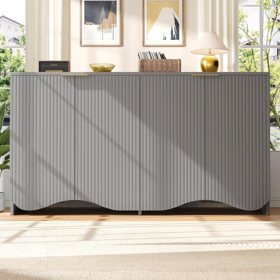 Pugsdrly Kast Buffetkast Servieskast voor Eetkamer & Woonkamer – Keukenmeubelen met grijze golfmotieven