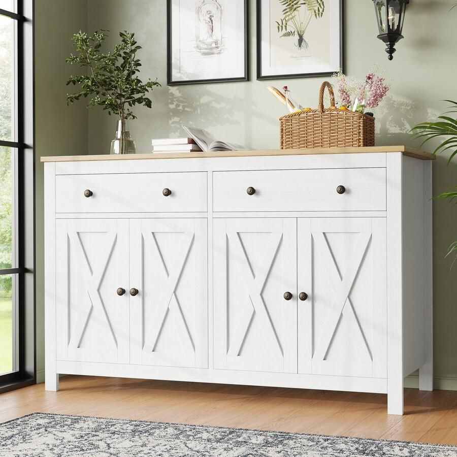 Pugsdrly Kast Dressoir Keukenkast met kantelbare gekruiste opbergruimte wit