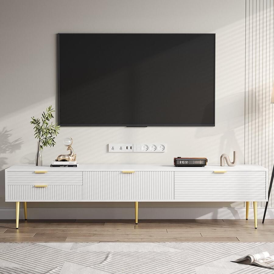Pugsdrly Kast TV meubel Elegante lowboard met lades en deuren woonkamer meubel Modern design Gouden handgrepen en poten