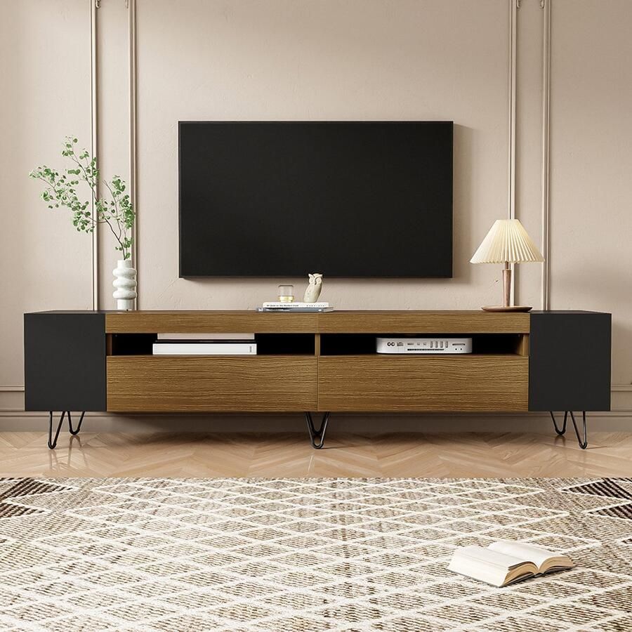 Pugsdrly Kast TV meubel Woonkamer met houten look 180 cm Retro zwart
