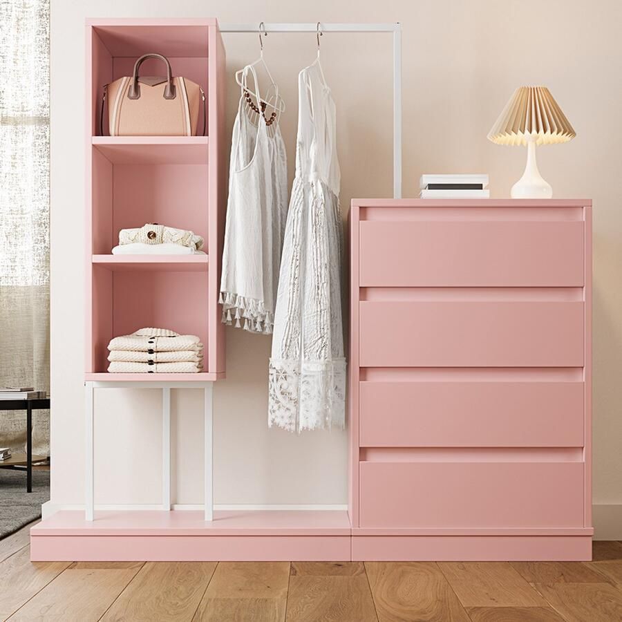 Pugsdrly Ladekast kastencombinatie roze kast dressoir kledingrek afmetingen: B140 D40 H135 roze